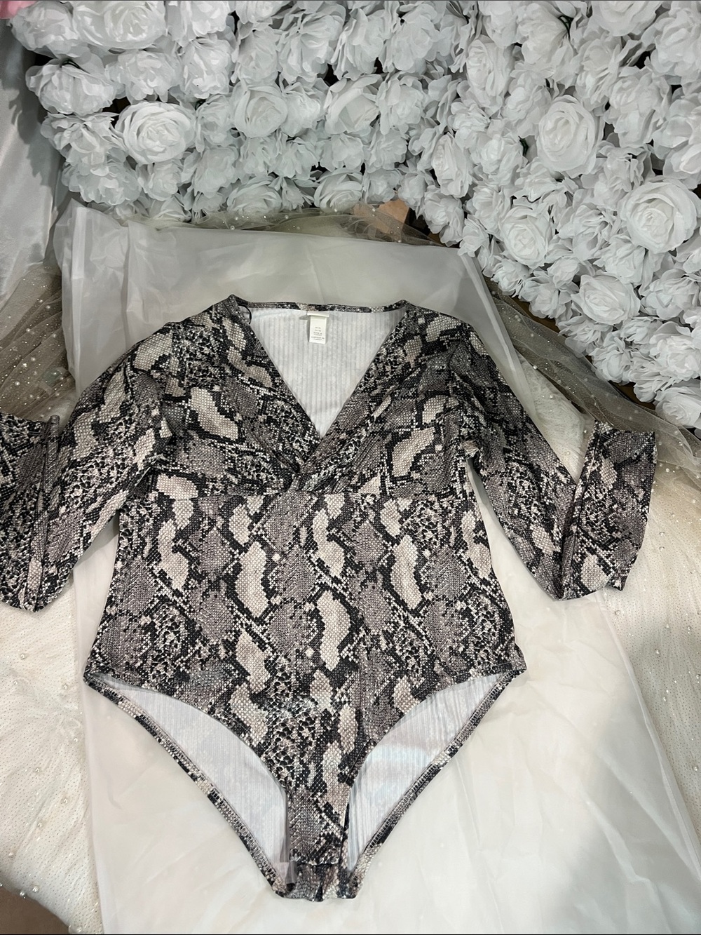 H&M Black and Bodysuit with Snake-Print Trim